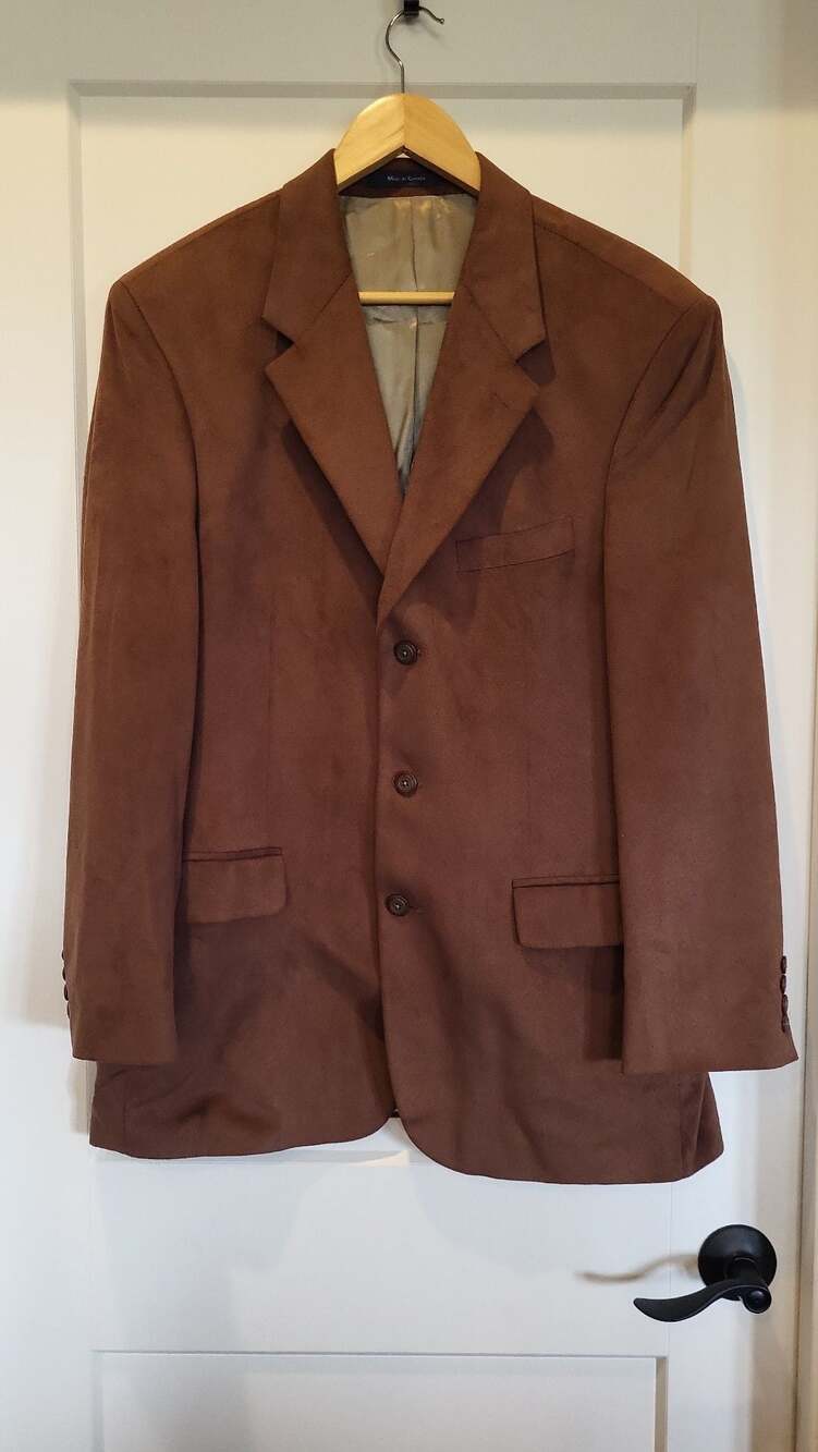 Vintage Kasper Men's 42R Microfiber Suede Blazer Sport Coat Made in Canada Brown